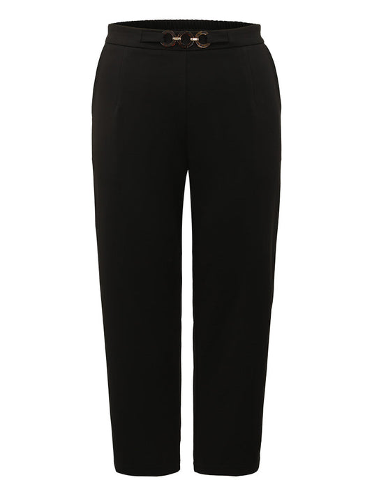 Plain Pocket Buckle Detail Elastic Waist Pants