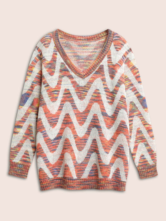 Asymmetrical Heather Wave Elastic Cuffs Pullover