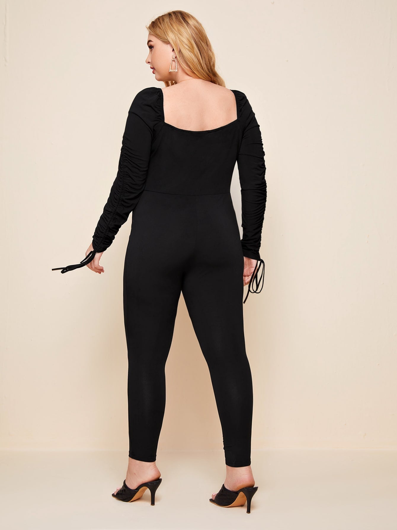 Ruched Front Drawstring Sleeve Jumpsuit
