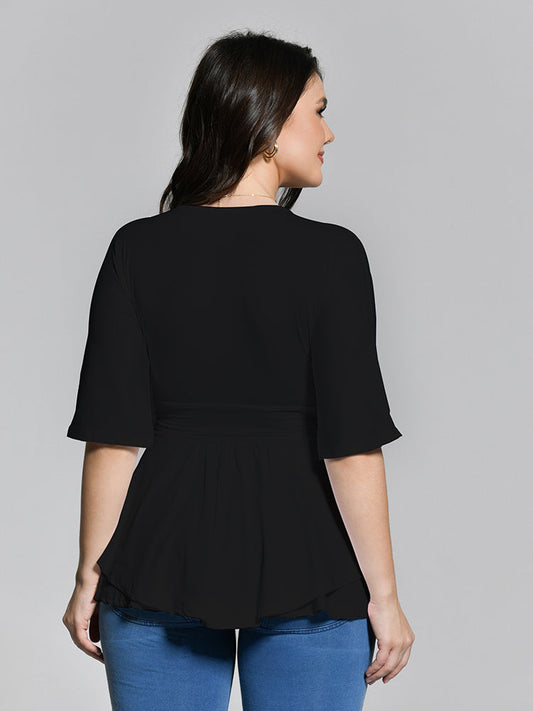 Basic Irregular V-neck Blouse