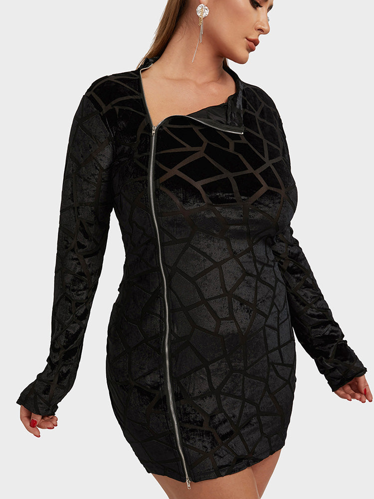 Zipper Irregular Neck Bodycon Dress