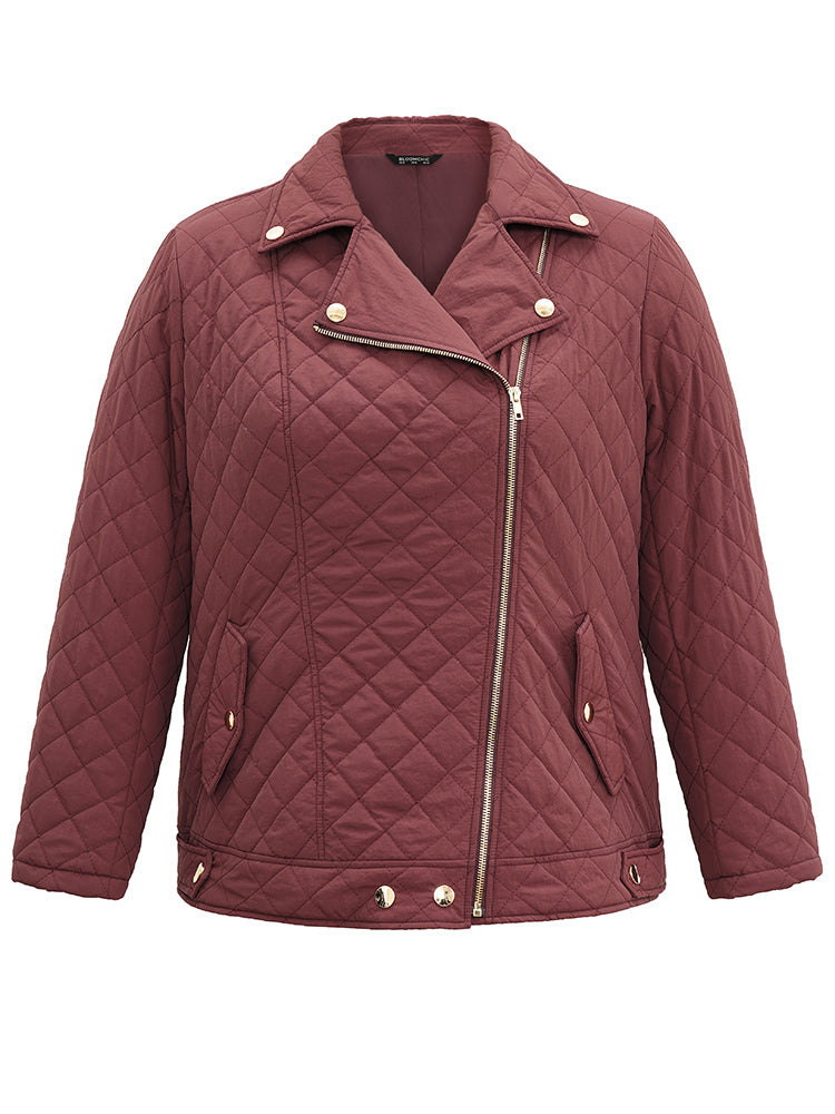 Zipper Fly Quilted Button Detail Lapel Collar Jacket