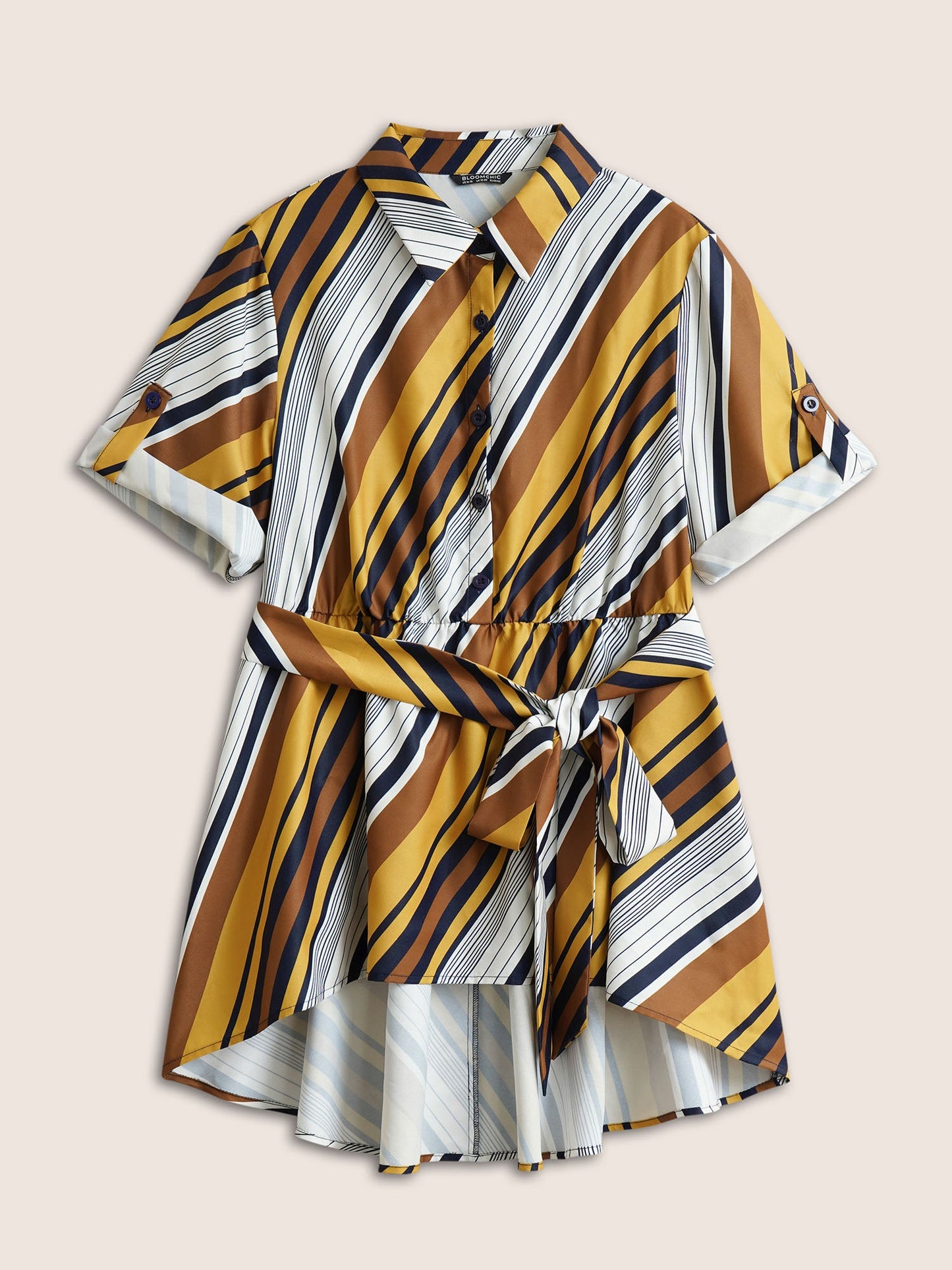 Color Striped Ties High Low Hem Blouse
