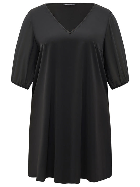 Solid Pocket Cut Out V Neck Dress