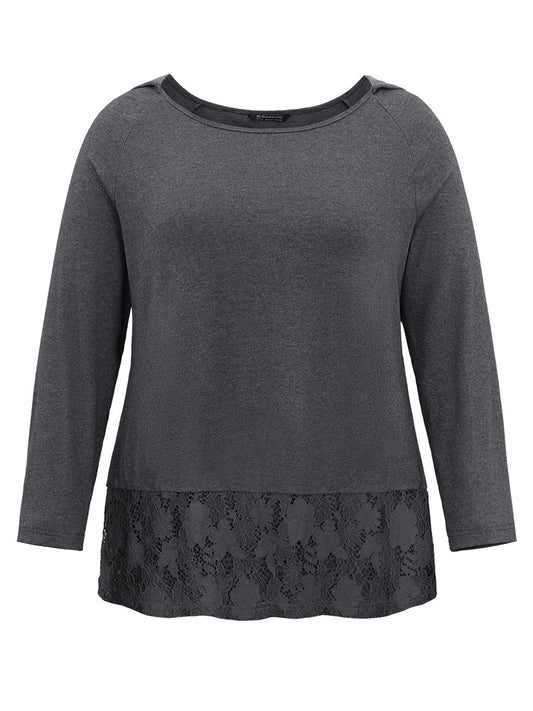 Lace Insert Raglan Sleeve Hooded T-shirt