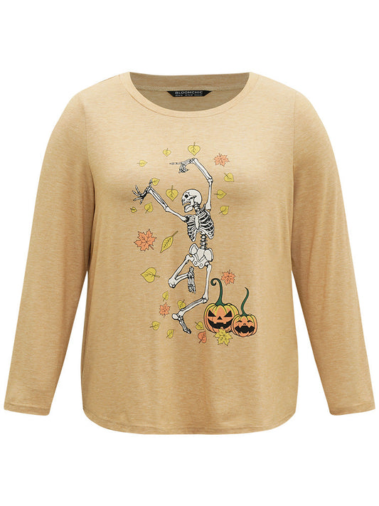 Halloween Skull & Pumpkin Print Sleep Top