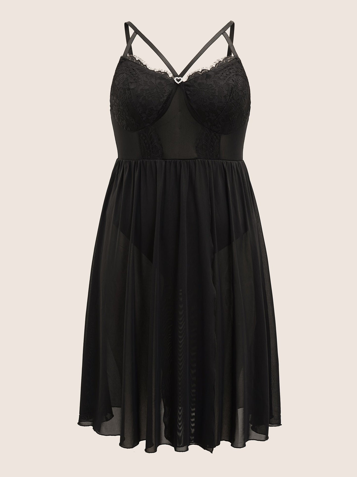 Heart Rhinestone Crisscross Split Hem Sleep Jumpsuit