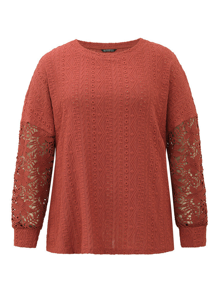 Solid Plisse Guipure Lace T-shirt