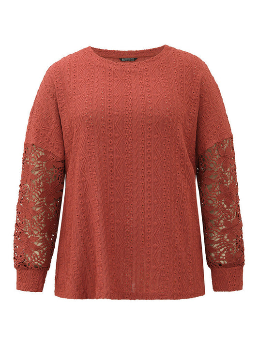 Solid Plisse Guipure Lace T-shirt
