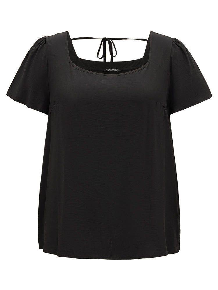 Plain Backless Ties Square Neck Blouse