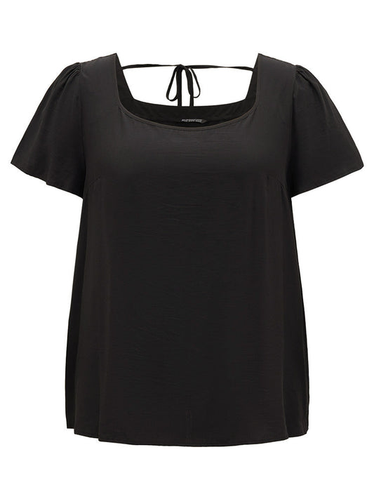 Plain Backless Ties Square Neck Blouse