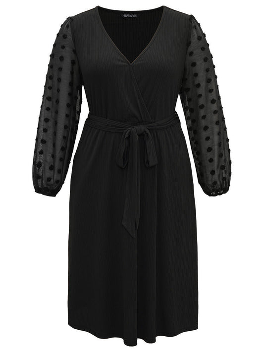Polka Dot Chiffon Mesh Patchwork Wrap Dress