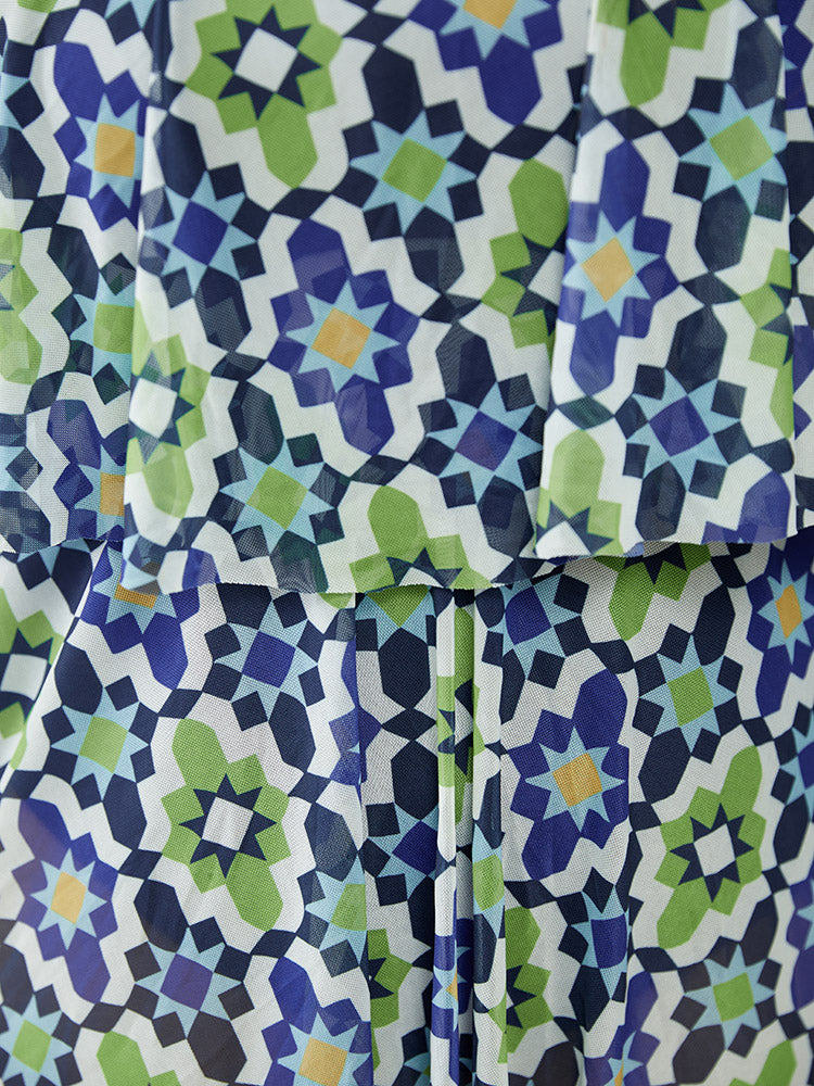 Bandana & Geo Crisscross Ruffle Tiered Swim Dress