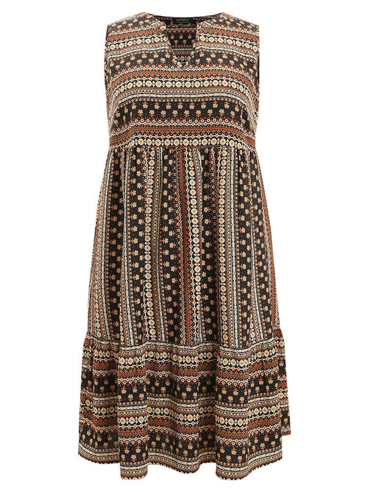Bandana Print Flutter Hem Pocket Notched Neck Dress
