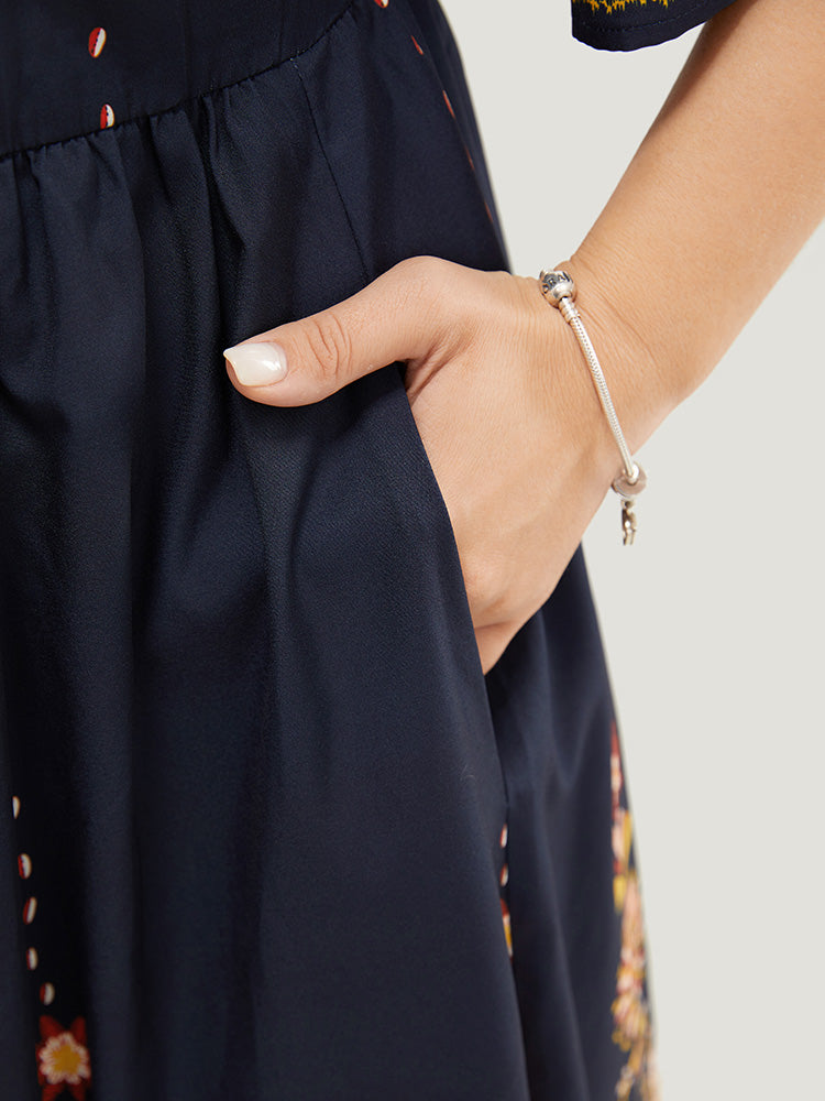 Bandana Print Tassels Ruffle Sleeve Pocket Lace Up Dress