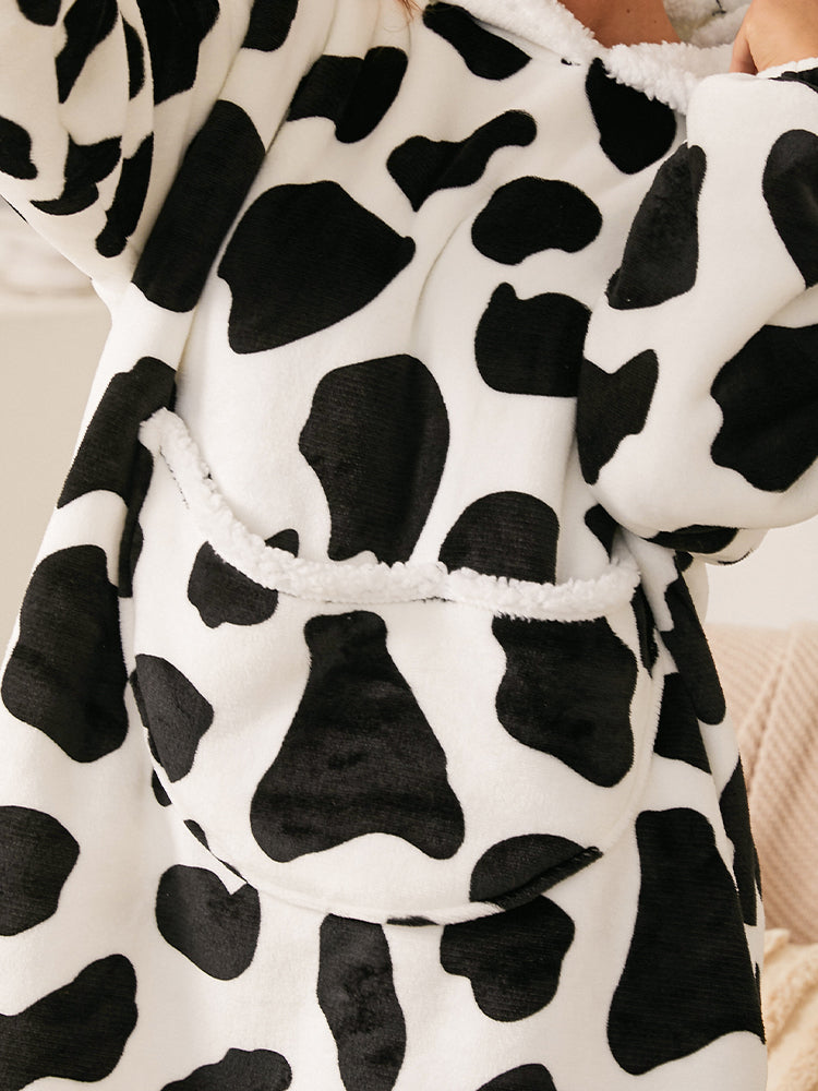 Cow Print Plush Casual Dress