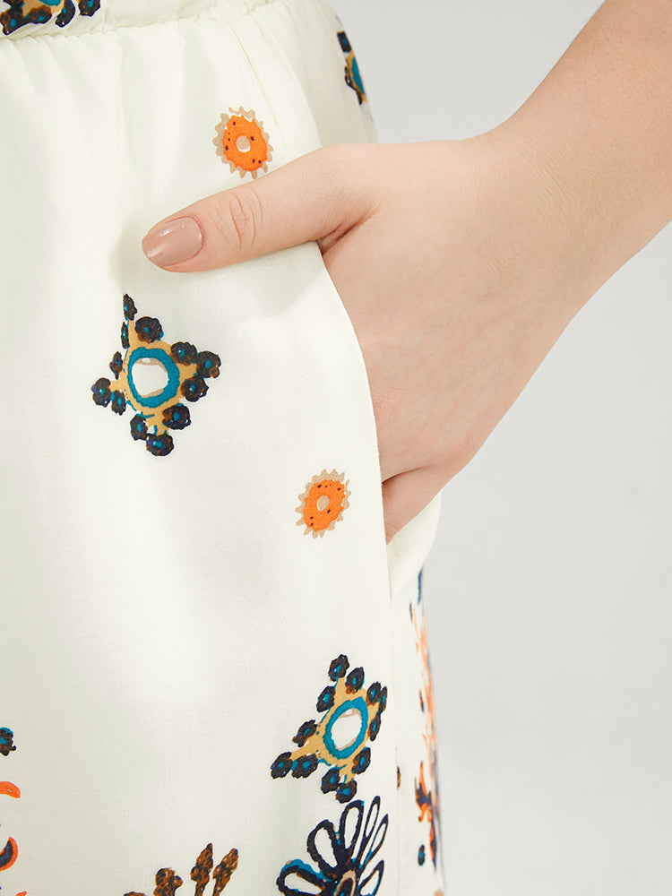 Bandana Print Tassels Trim Ruffles Sleeve Pocket Wrap Romper