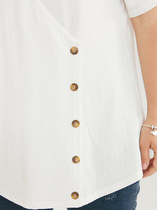 Plain Button Detail Wrap T-shirt