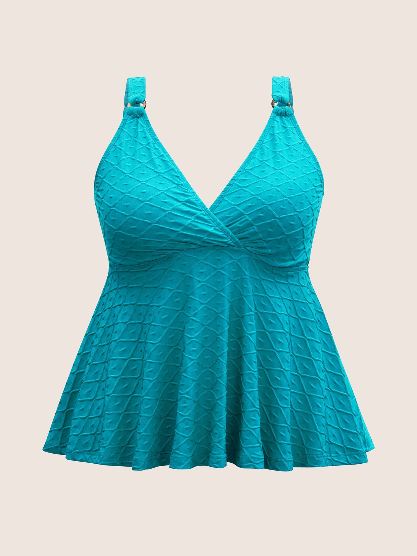 Plain Textured Wrap Gathered Swim Top