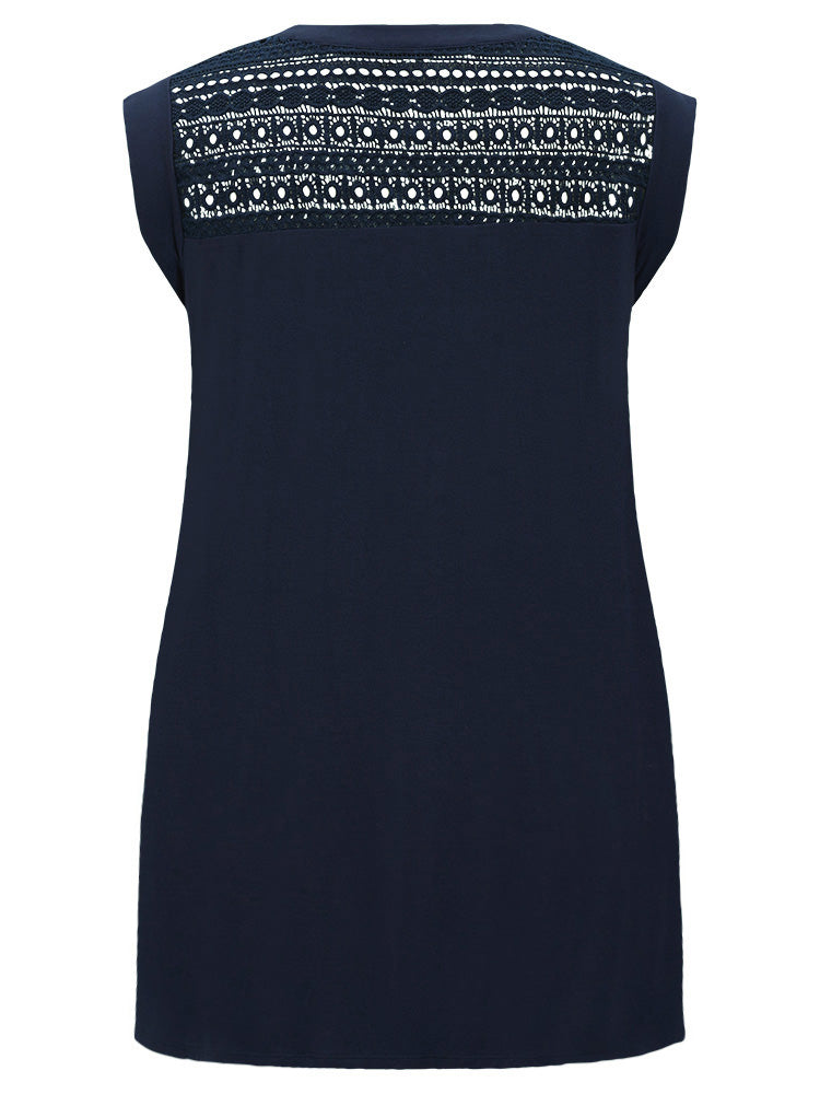 Plain Eyelet Lace Gathered High Low Hem T-shirt