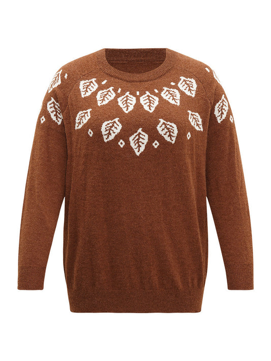 Anti-Pilling Leaf Print Elastic Cuffs Pullover