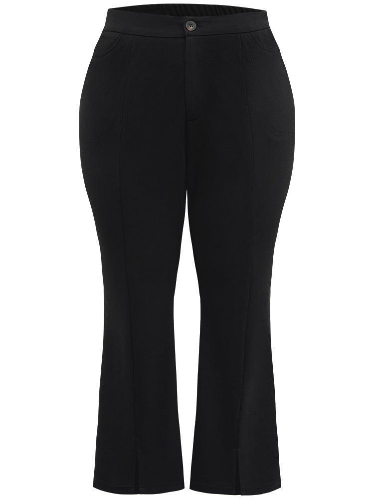 Plain Flare Leg Pocket Split Hem Pants