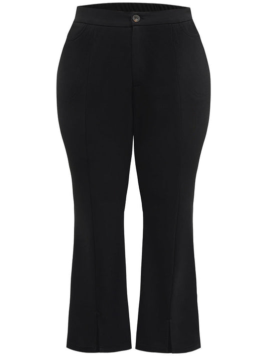 Plain Flare Leg Pocket Split Hem Pants