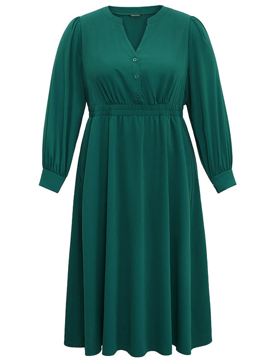 Anti-Wrinkle Shirred Gathered Notched Dress