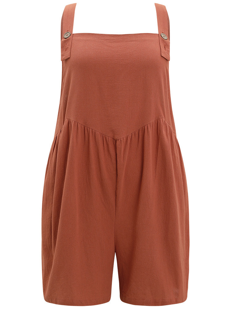 Solid Pocket Button Through Gathered Overall Jumpsuit