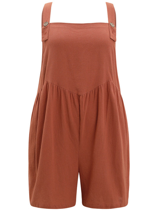 Solid Pocket Button Through Gathered Overall Jumpsuit