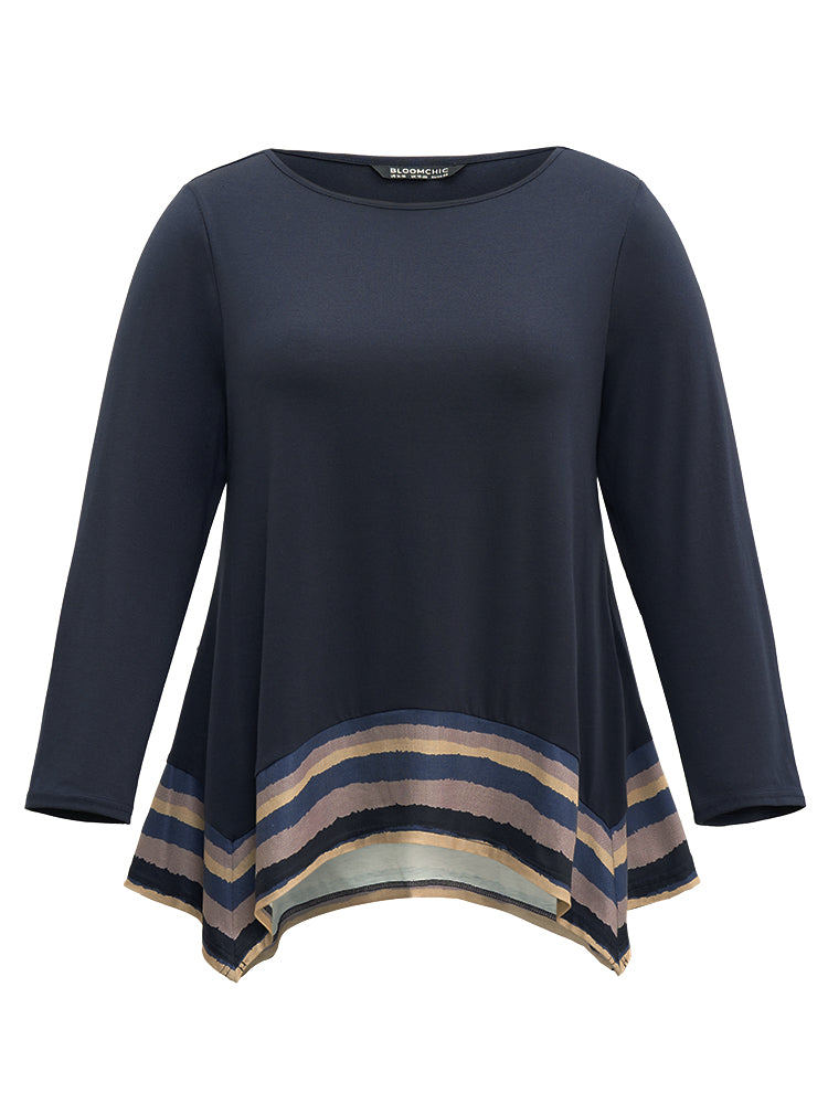 Striped Patchwork Hanky Hem T-shirt