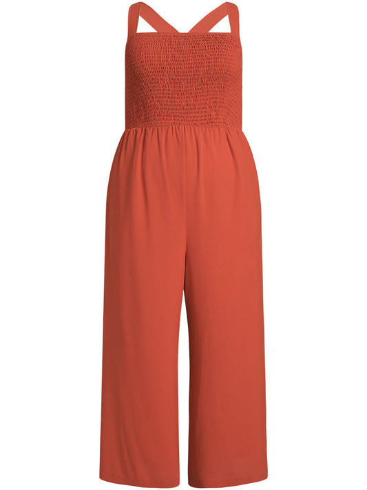 plain Gathered Shirred Pocket Cami Jumpsuit