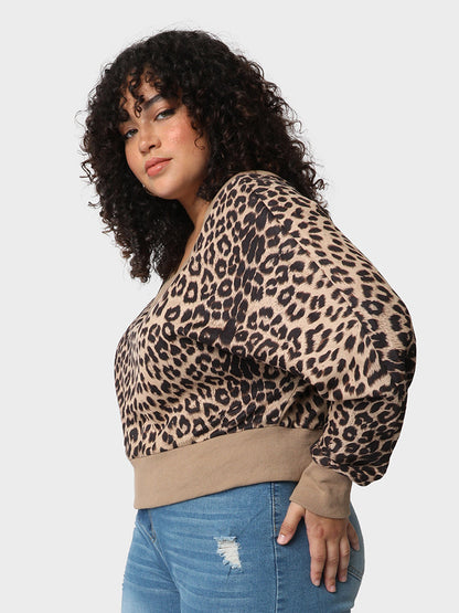 Leopard Patchwork V-Neck Sweater