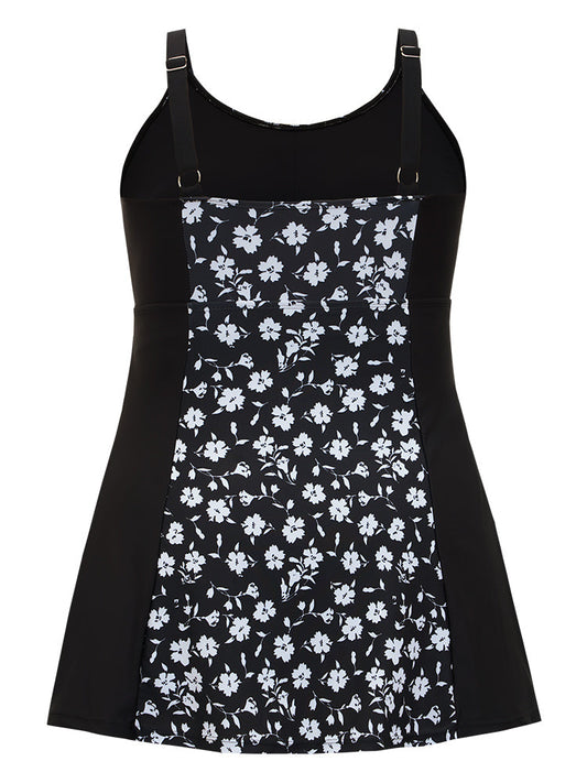 Ditsy Floral Crew Neck Adjustable Straps Swim Dress