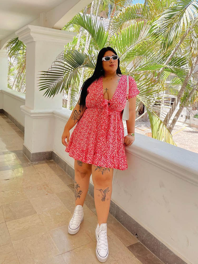 Ditsy Shirred Mini Dress