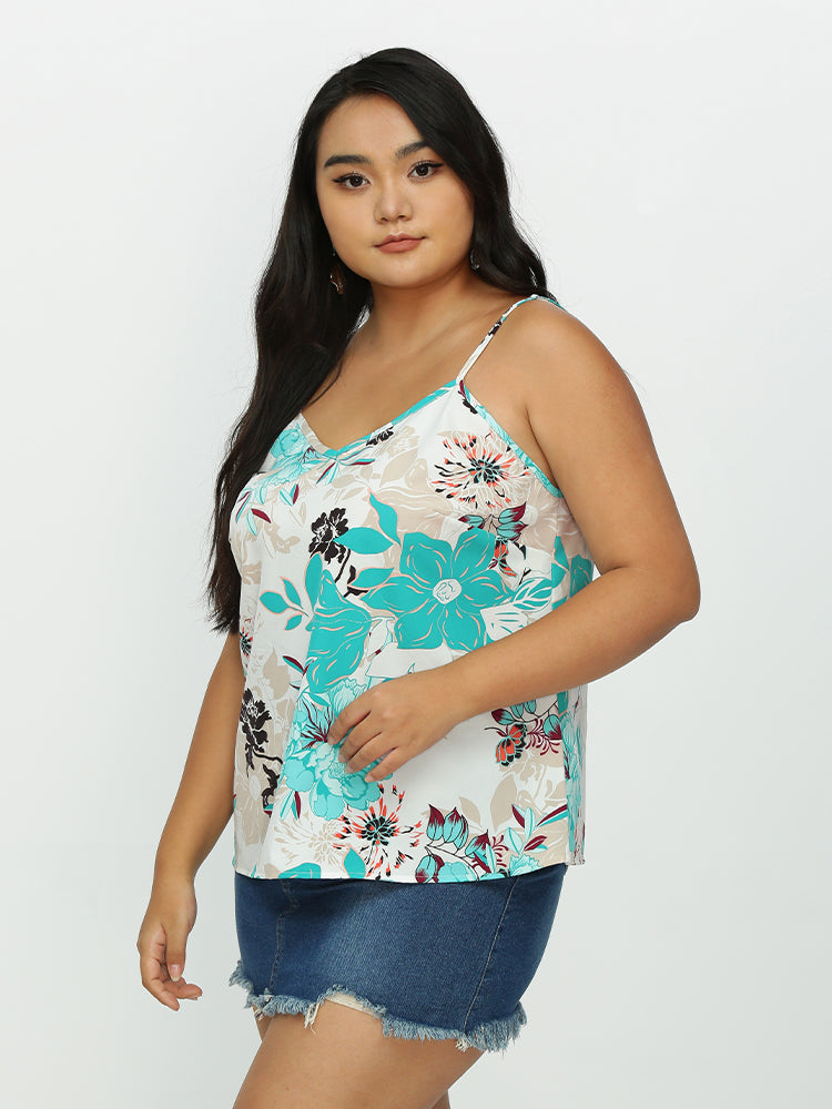 Floral V-neck Strap Tank Top