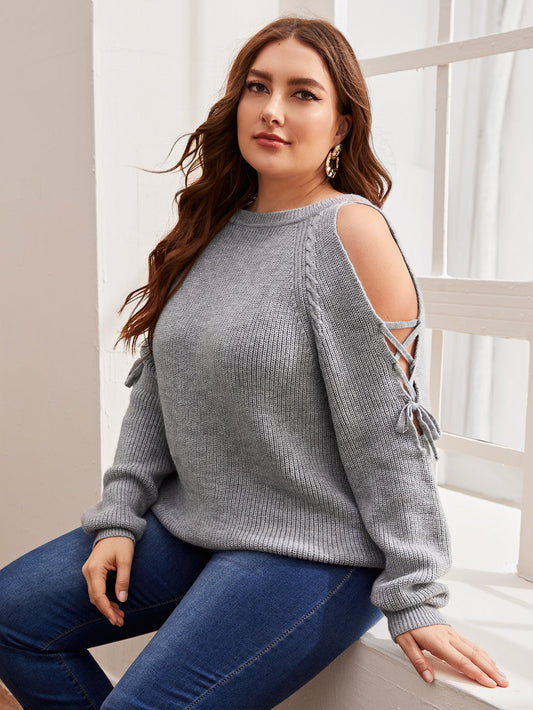 Lace Up Cold Shoulder Sweater
