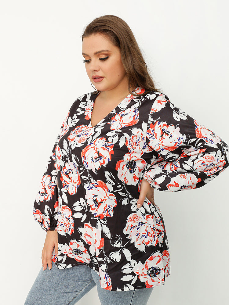 V-neck Floral Loose Top