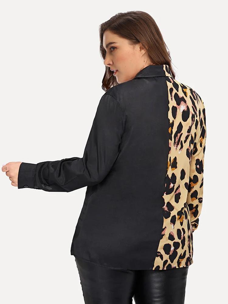 Leopard Patchwork Cravat Lapel Shirt