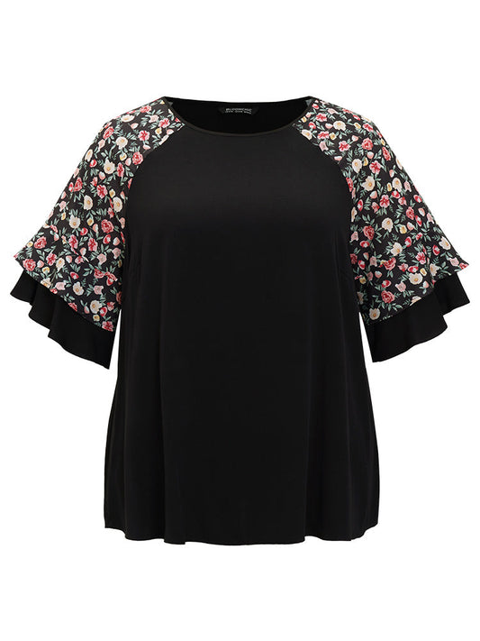 Ditsy Floral Layered Raglan Sleeve Blouse