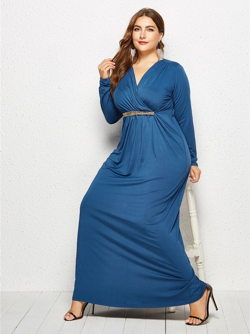 Ruched Decoration V-neck Maxi Dress