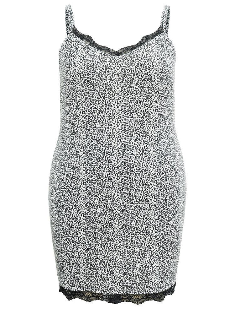 Leopard Print Eyelet Lace Sleep Cami Dress