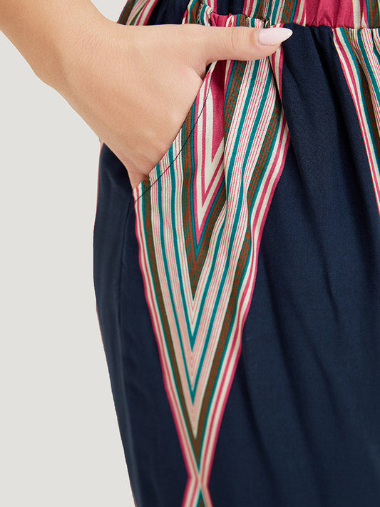 Geometric Print Pocket Wide Leg Pants