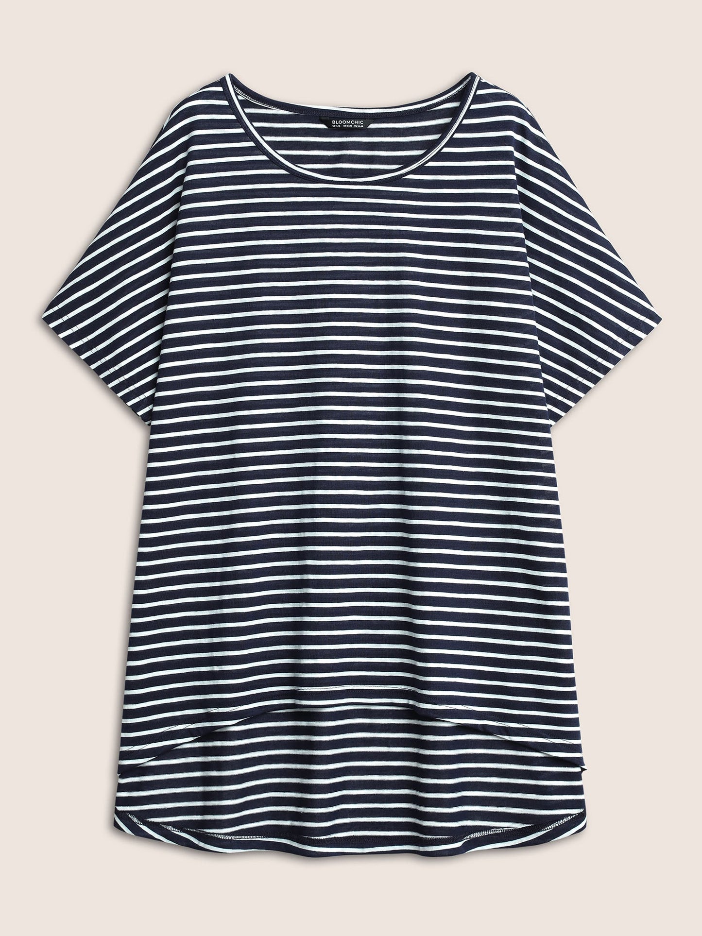Striped Dolman Sleeve Curved Hem T-shirt