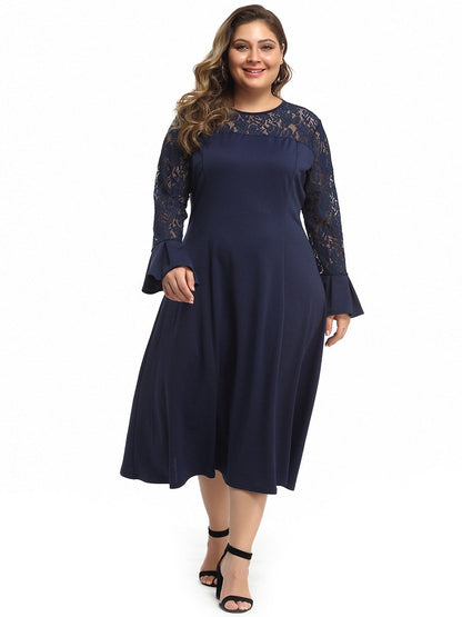 Lace Patchwork Ruffle Sleeve Maxi Dress