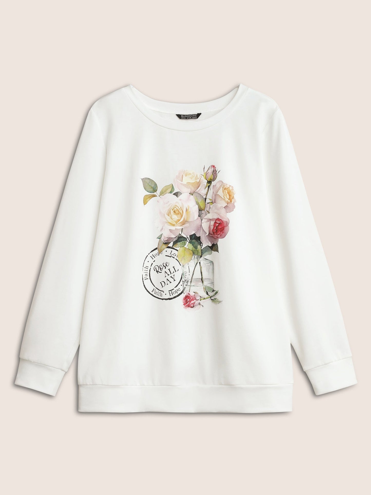 Graphic Natural Floral Print Crew Neck Sweatshirt
