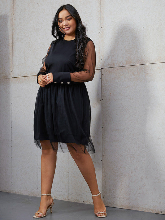 Button Detail Mesh Tiered Dress