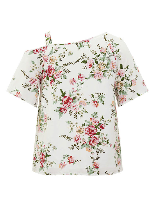 Floral Printed Asymmetrical Neck Blouse