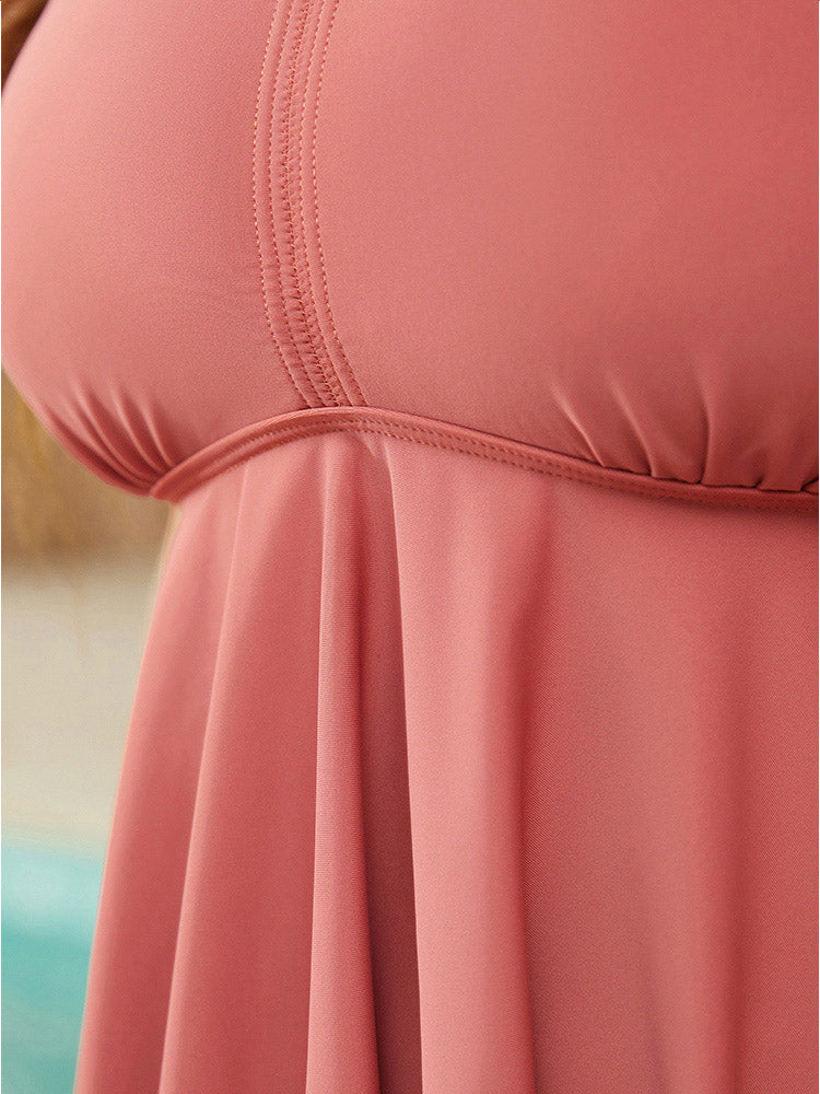 Ruffle Hem V Neck Crisscross Back Tankini Top