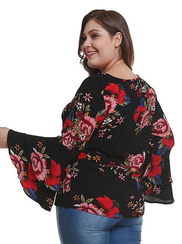 Floral Printed Flared Sleeve Blouse